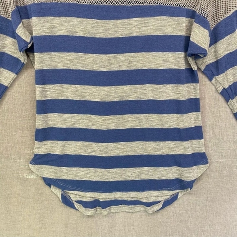 Derek Heart 3 Quarter sleeve Blue and grey striped Top fishnet‎ Wolmen Size | M - Picture 3 of 9